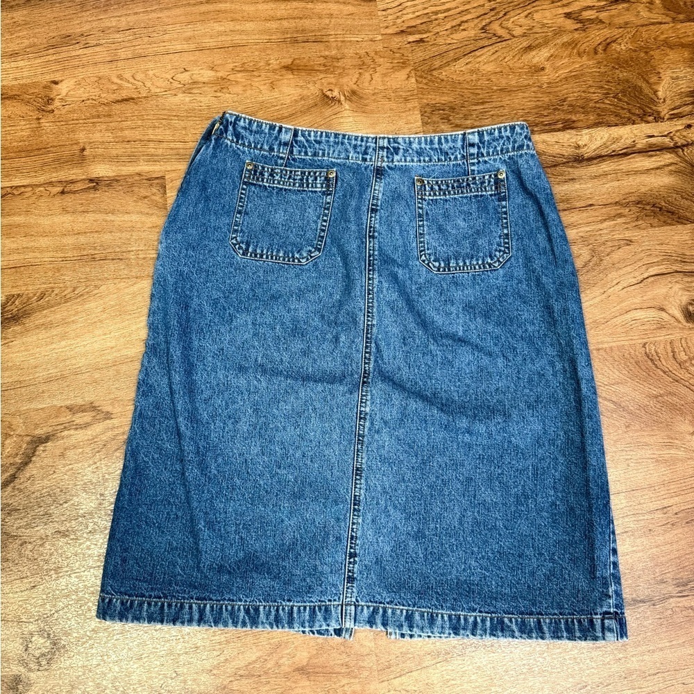 Vintage Y2K Covington Denim Leather Lace Up Knee Length Front Slit Skirt -14- - Picture 3 of 6